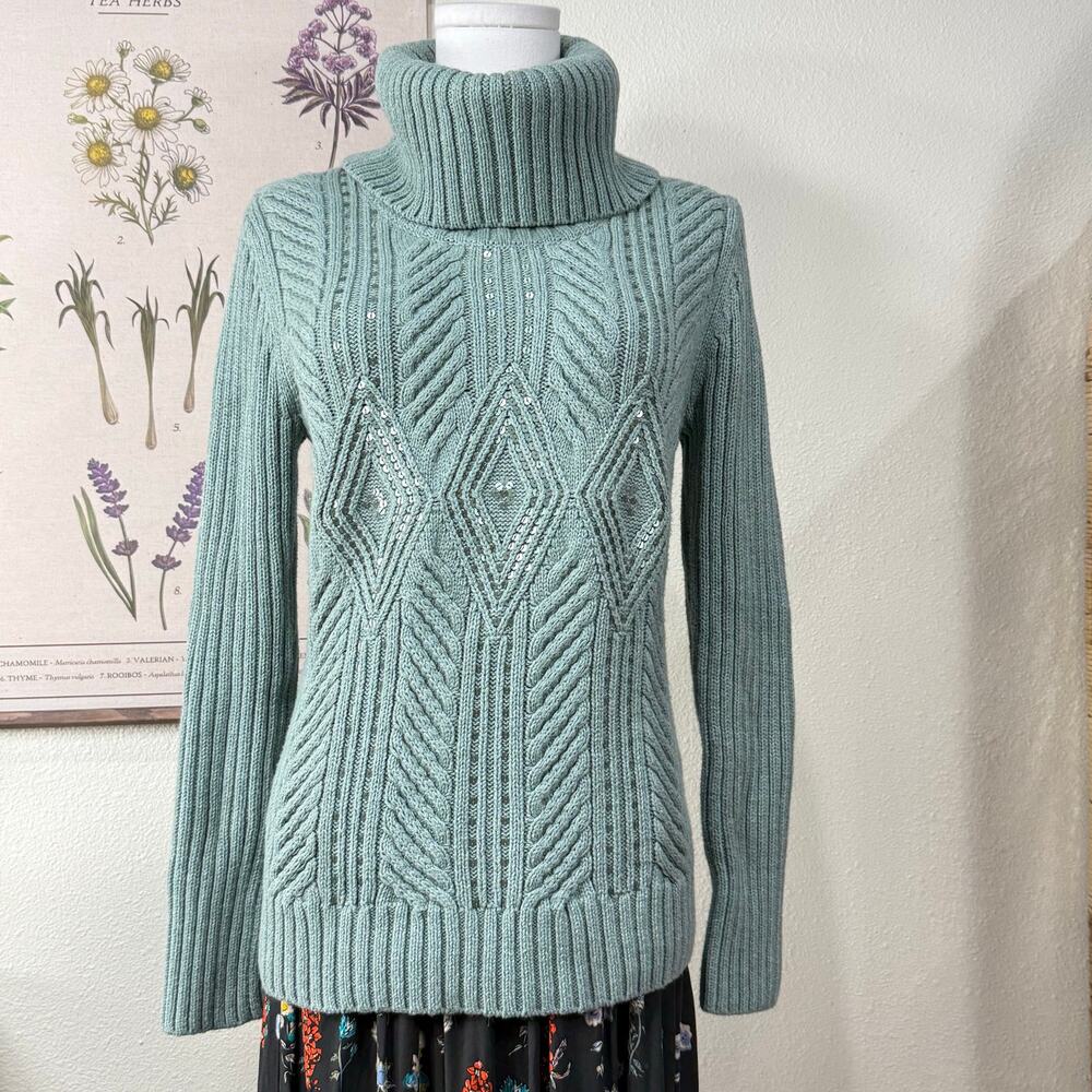 Sequin Turtleneck Chunky Knit Pullover Sweater Fairy Grunge Cottage Coquette MP
